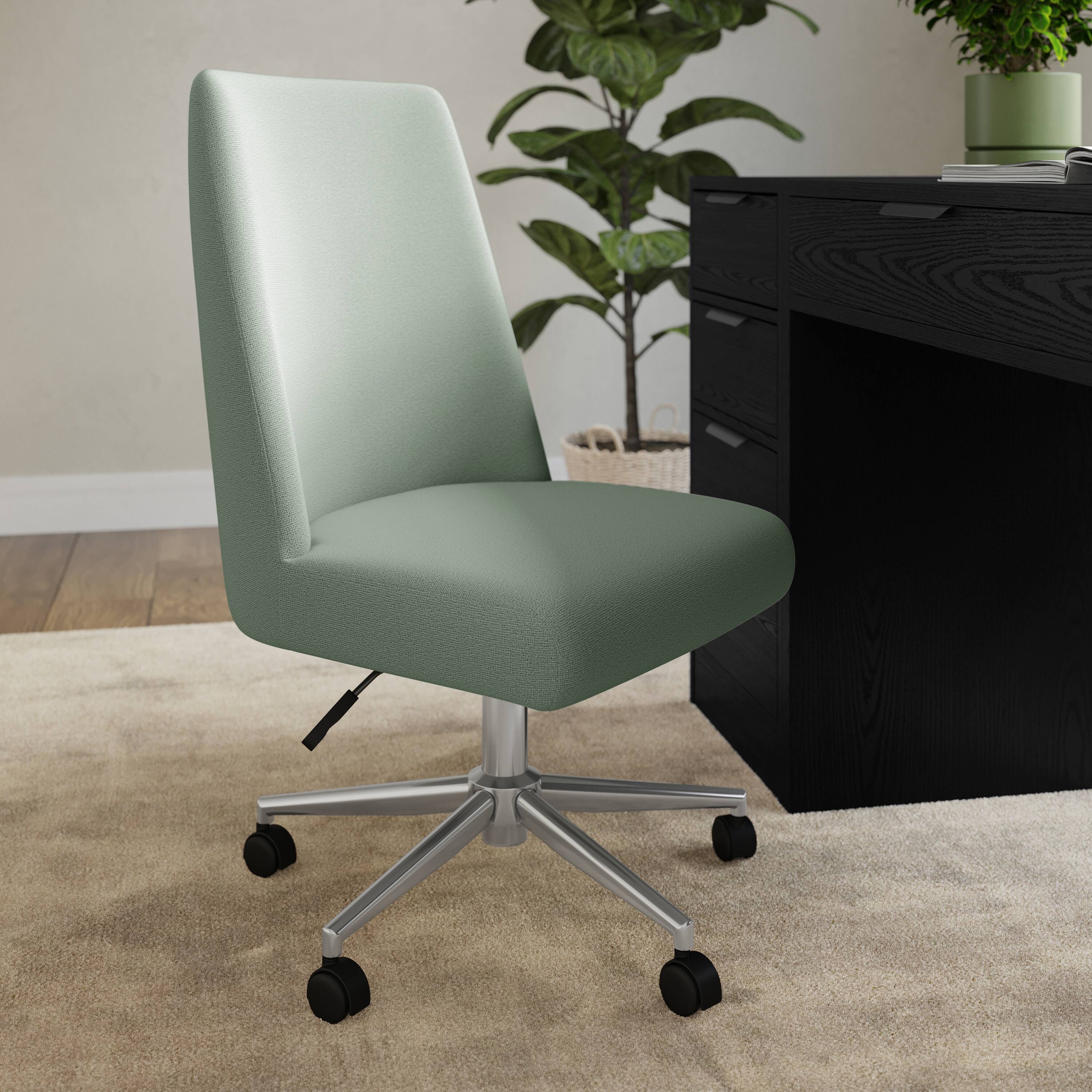 Alt View 1. Martha Stewart - Maeve Upholstered Height Adjustable Swivel Home Office Chair - Sage Fabric/Polished Nickel Frame.