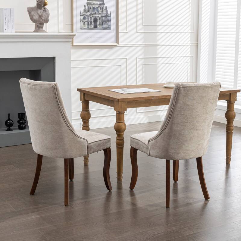 Alt View 2. HTUTWOO - Velvet Dining Chairs with High Back & Curved Solid Wood Legs, Set of 2 for Dining Room, Kitchen, Home Use for Families - Beige.