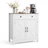 VEVOR - Coffee Bar Cabinet, Farmhouse Coffee Bar Table with Drawer, Buffet Stand Cabinet with 2 Barn Door, Sideboard Buffet - White + Brown