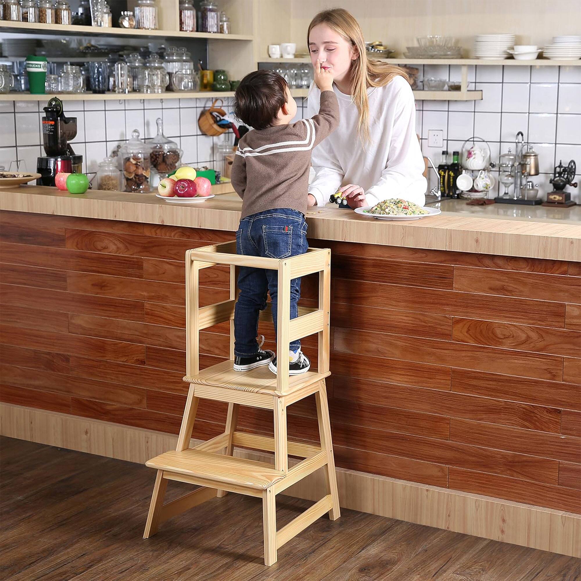 Alt View 2. SDADI - SDADI Kids Kitchen Step Stool Holds up to 150 Pounds with Safety Rail, Natural - Natural.
