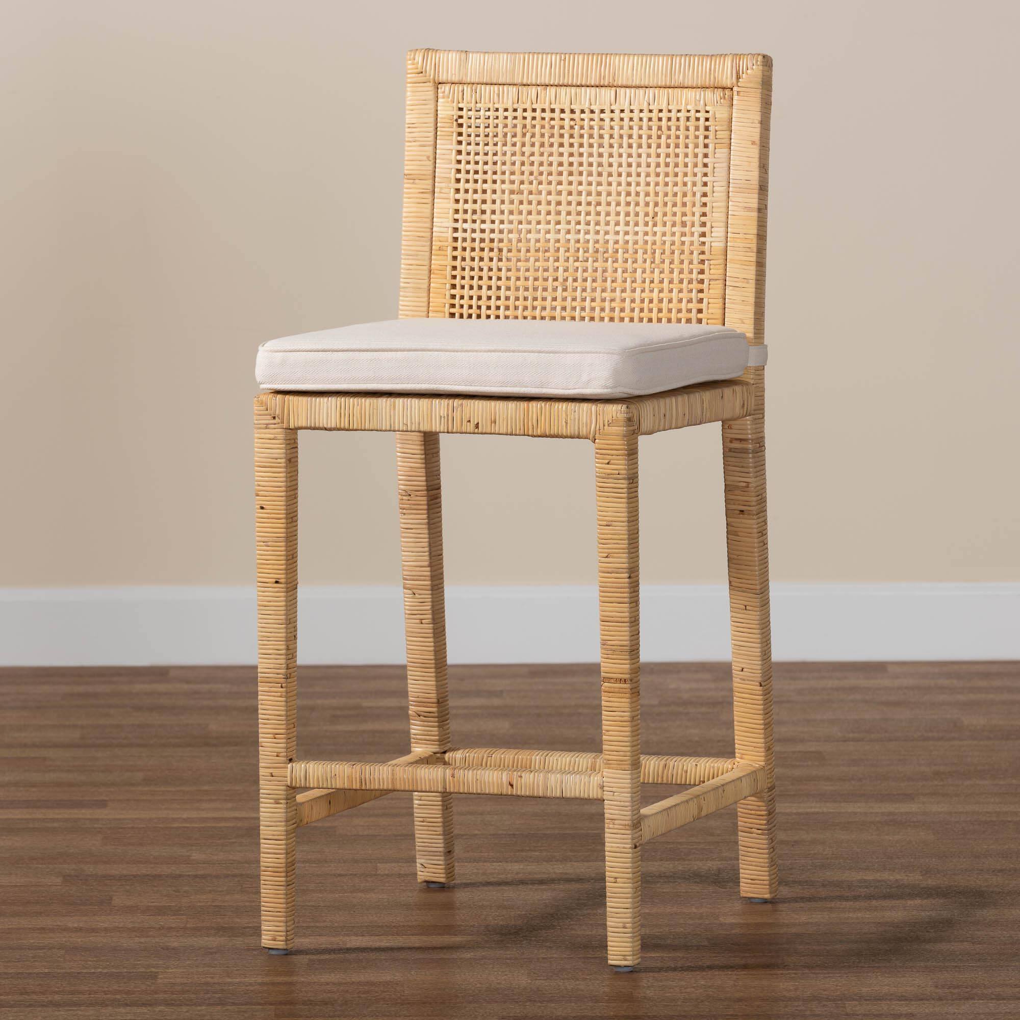 Alt View 5. bali & pari - Sofia Modern and Contemporary Natural Finished Wood and Rattan Counter Stool - Natural.