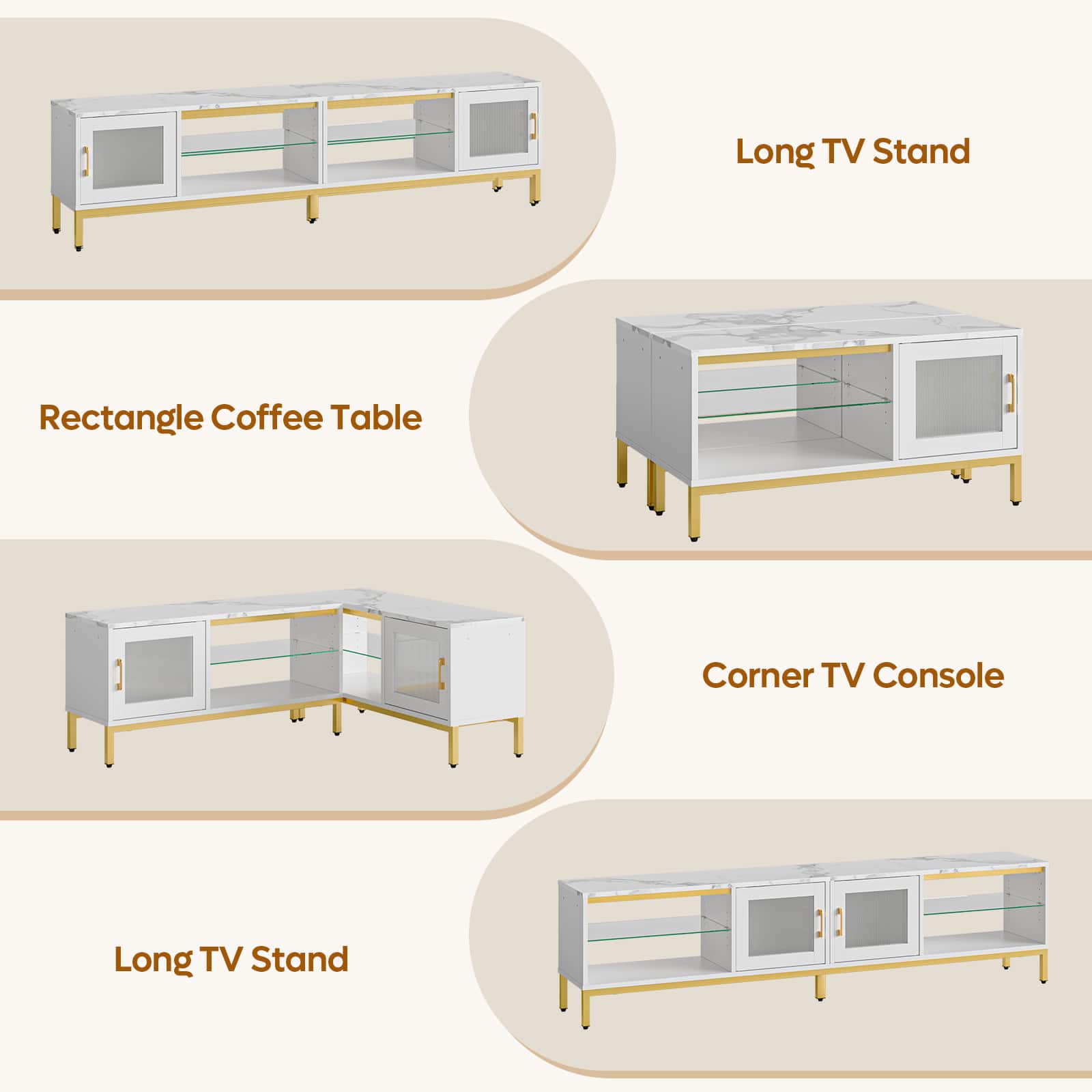 Long TV Stand, Rectangle Coffee Table, Corner TV Console, Long TV Stand