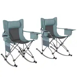 Outsunny - Rocking Camping Chairs, Portable Chairs with Headrest, Cooler Bag, Cup Holder, Carry Bag - Gray
