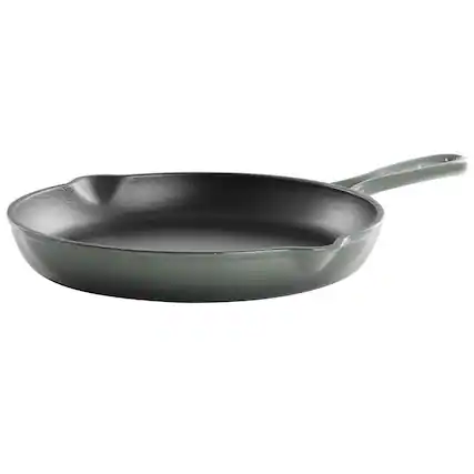 Front. Mega Chef - MegaChef Round 10.25 Inch Enameled Cast Iron Skillet in Gradient Gray - Gray.