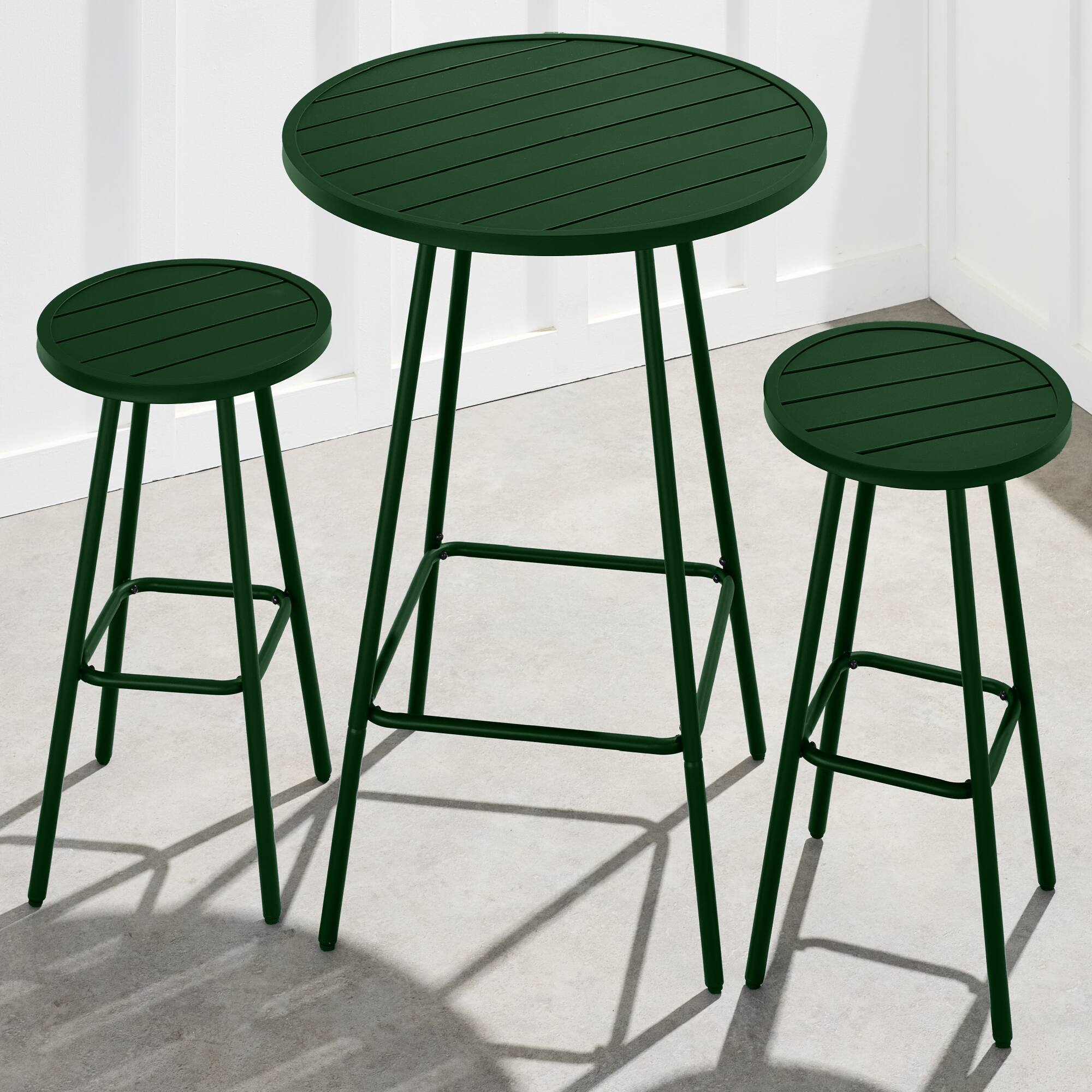 Alt View 7. Best Choice Products - Best Choice Products 3-Piece Steel Patio Bar Height Round Bistro Set w/ Backless Stools, Slatted Design - Dark Green - Dark Green.