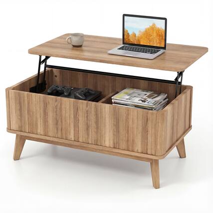 Front. Gymax - Gymax 35.5'' Fluted Lift Top Coffee Table w/Lift Tabletop Hidden Compartments for Home - Brown.