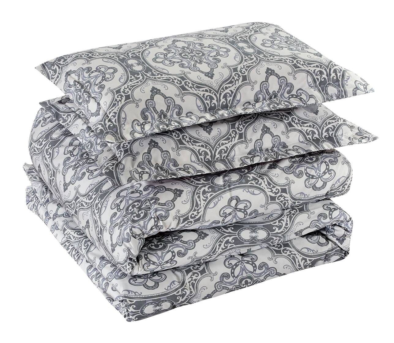 Angle. Bibb Home - Bibb Home 4 pc Duvet & Down Alternative Comforter Set - Damask.