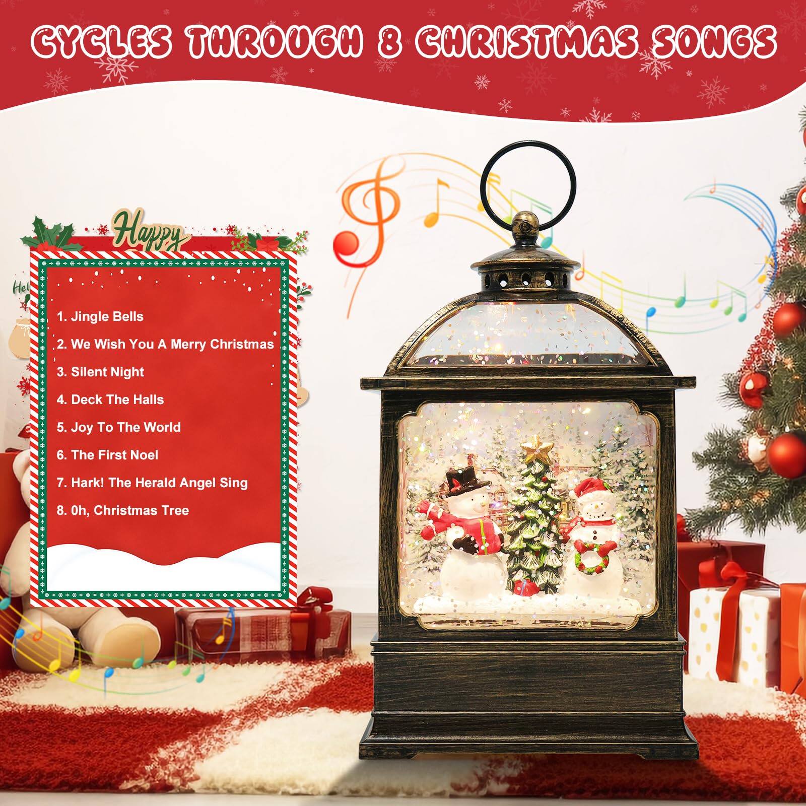 CYCLES THROUGH 8 CHRISTMAS SONGS

Happy
1. Jingle Bells
2. We Wish You A Merry Christmas
3. Silent Night
4. Deck The Halls
5. Joy To The World
6. The First Noel
7. Hark! The Herald Angel Sing
8. Oh, Christmas Tree