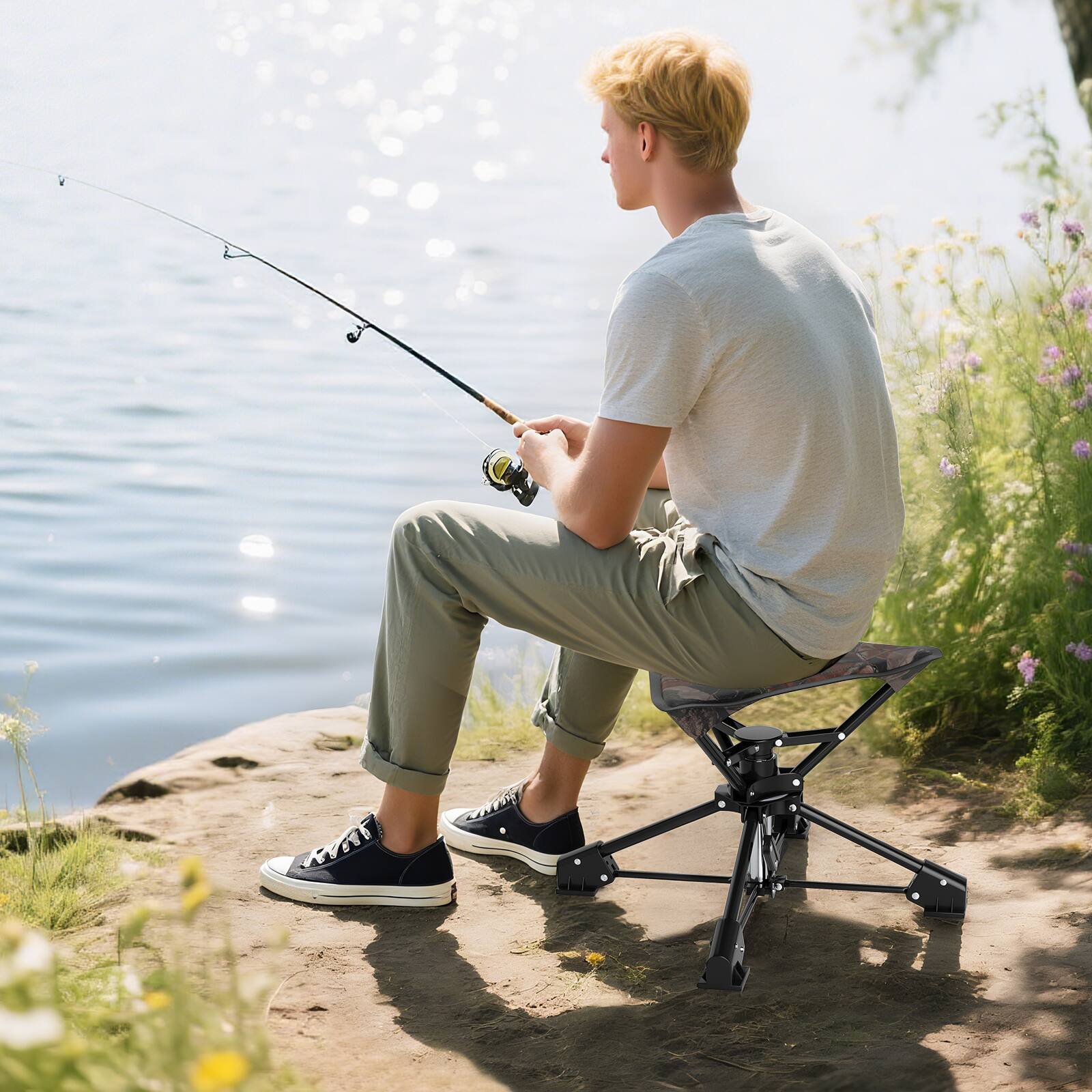 Alt View 1. Gymax - Gymax 360 degree Swivel Camping Stool Foldable Outdoor Chair w/Oxford Seat & Metal Frame Camouflage - Green.