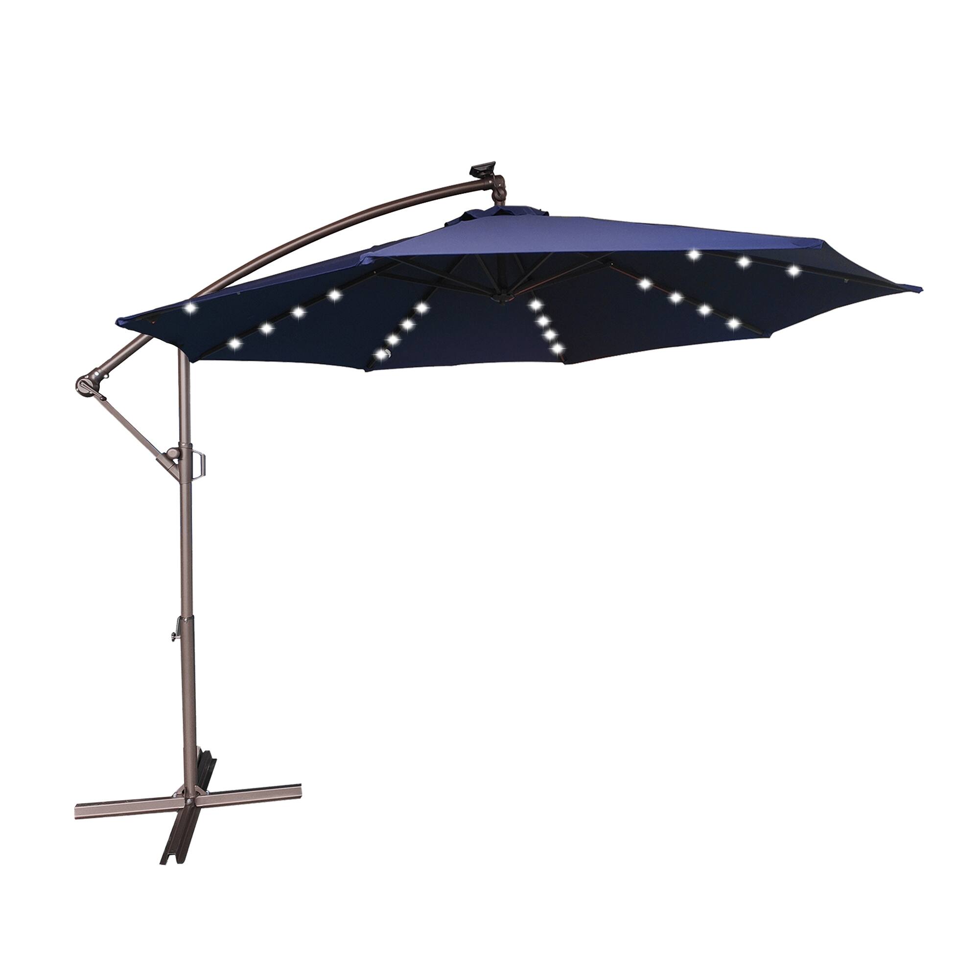 Back. Mondawe - 11ft Offset Patio Umbrella 360°Rotate,Easy Tilt,Solar Lights - Navy Blue.