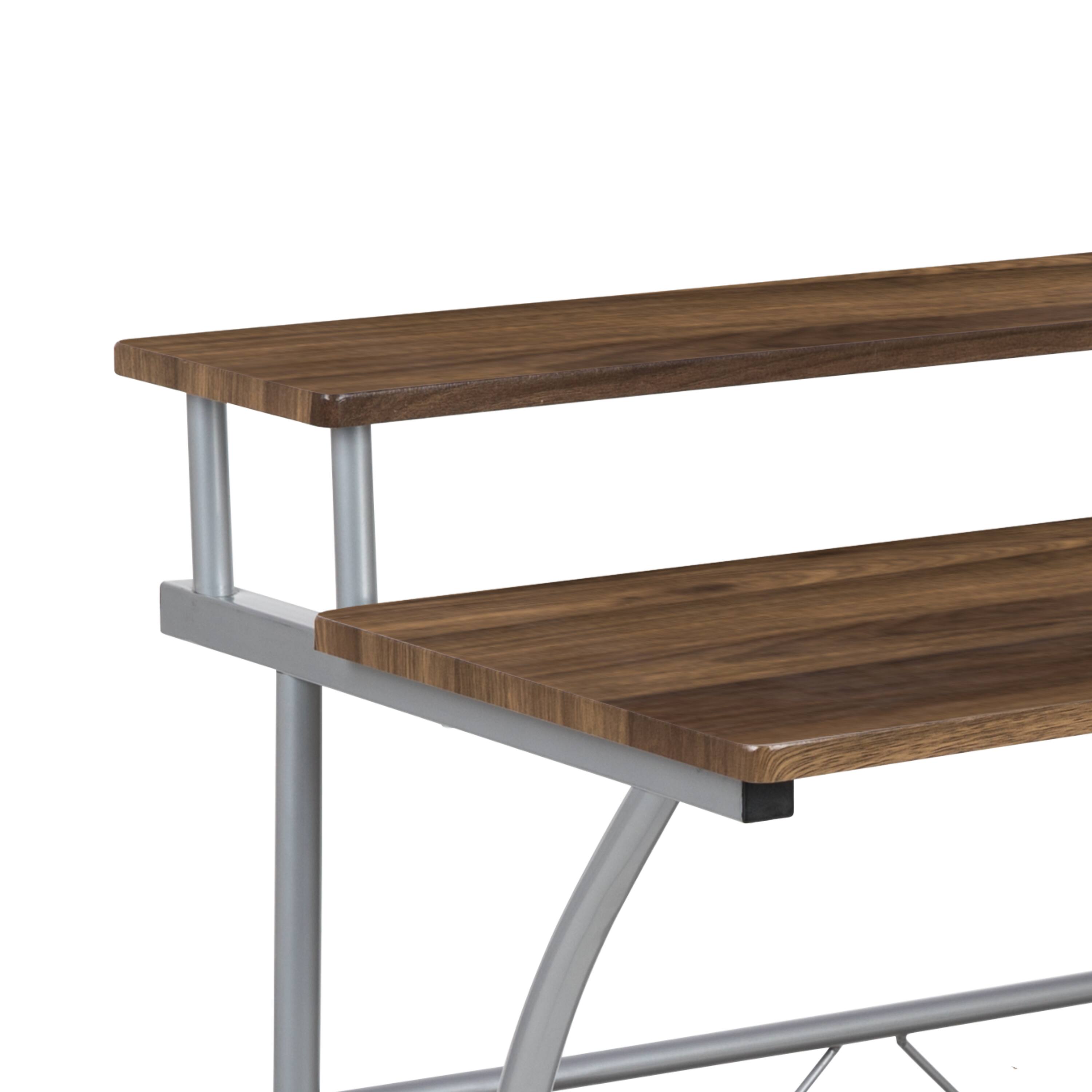 Alt View 9. Emma + Oliver - Computer Desk with Top and Lower Storage Shelves - Rustic Walnut.