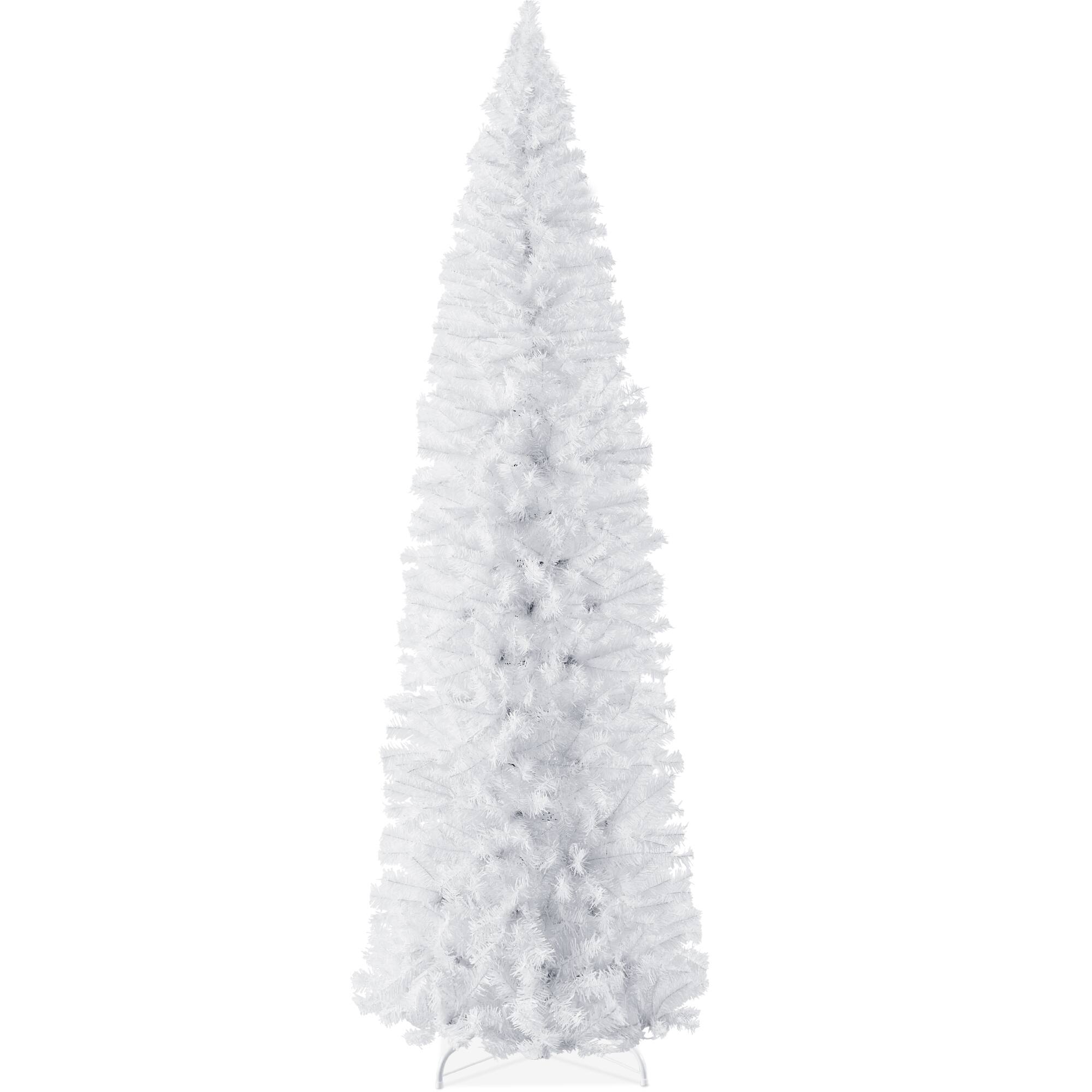 Best Choice Products - 6ft Artificial Holiday Christmas Pencil Tree w/ 608 Tips, Metal Base - White