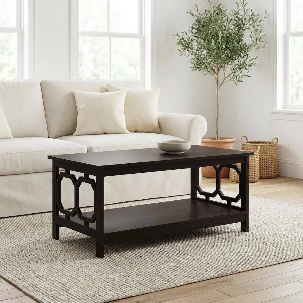 Back. FurniFact - Espresso Coffee Table with Shelf Contemporary MDF Construction Modern Design - Espresso.