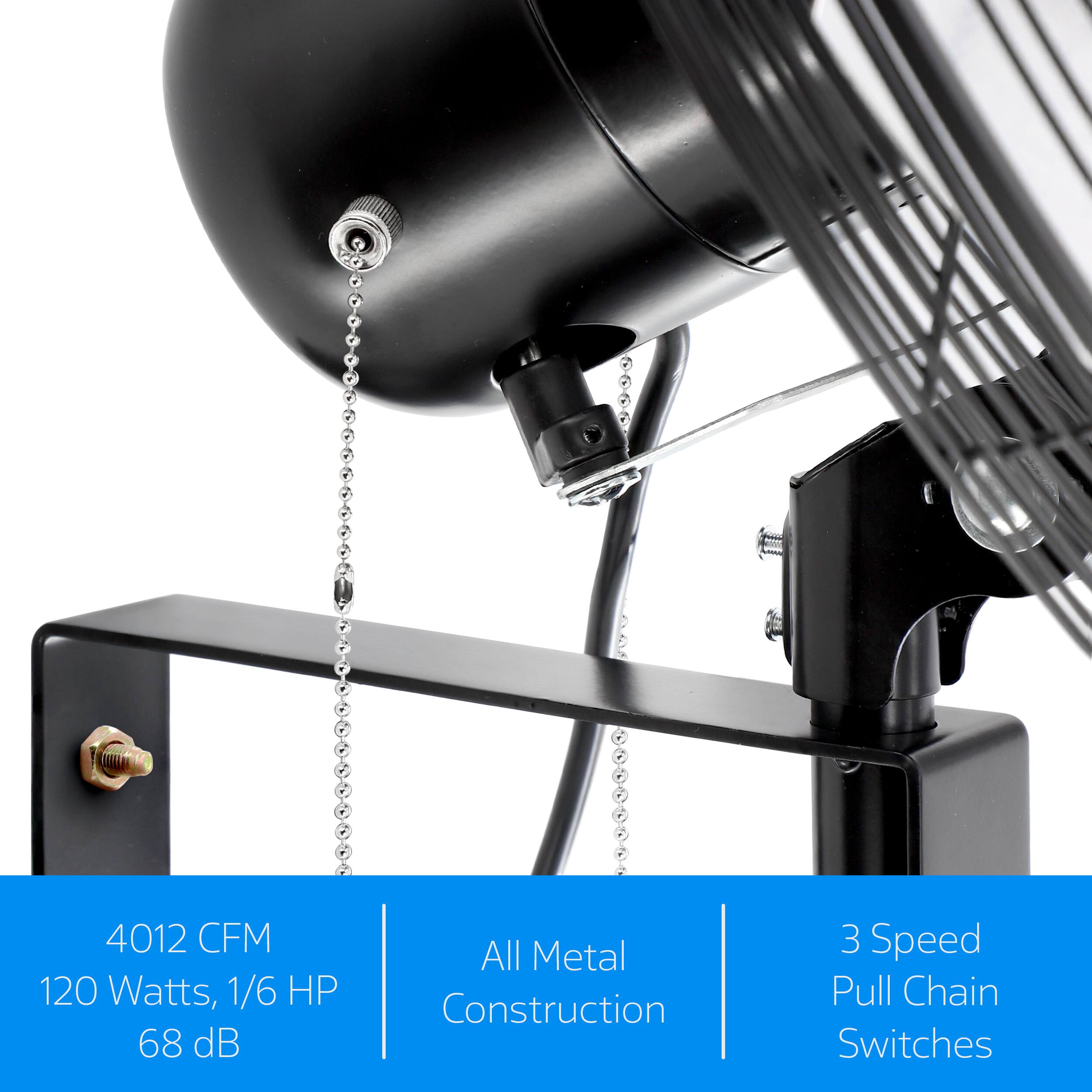 4012 CFM, 120 Watts, 1/6 HP, 68 dB, All Metal Construction, 3 Speed Pull Chain Switches