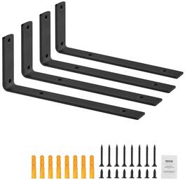 VEVOR - Shelf Bracket, Heavy Duty Floating Shelf Brackets 10 x 6 in, 4 Pcs Brackets for Shelves, 5mm Thick Matte L Shelf - Black