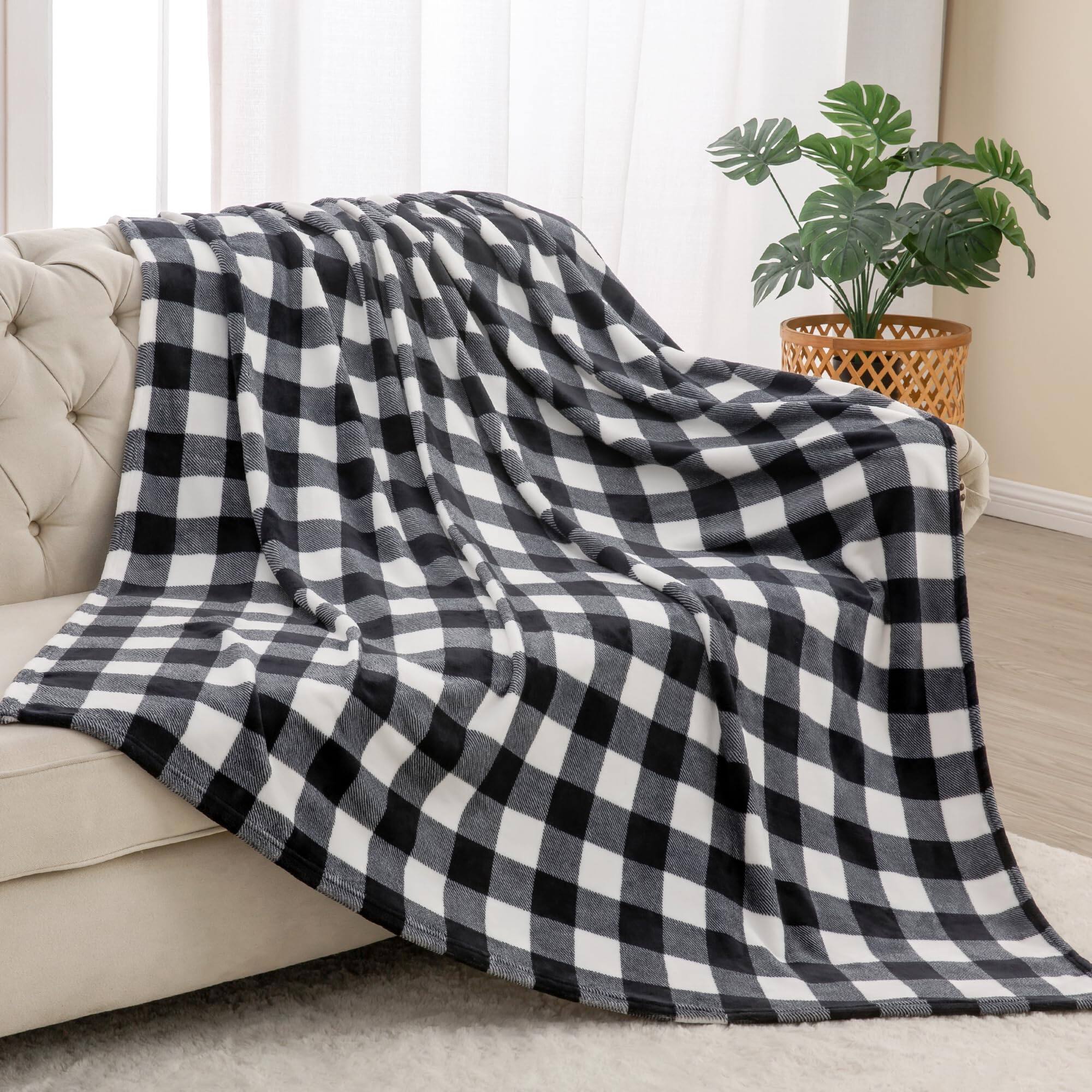 Alt View 1. NICHOLAS KLEIN - Plaid Fleece Throw Blanket For Couch & Checkered Flannel Cozy Soft Decor Women Men 50"x60" - Red Black Sherpa Throw(50"x60").