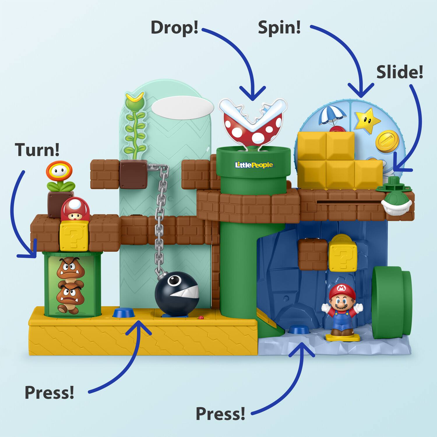 Drop! Spin! Slide! Turn! Little People? Press! Press!