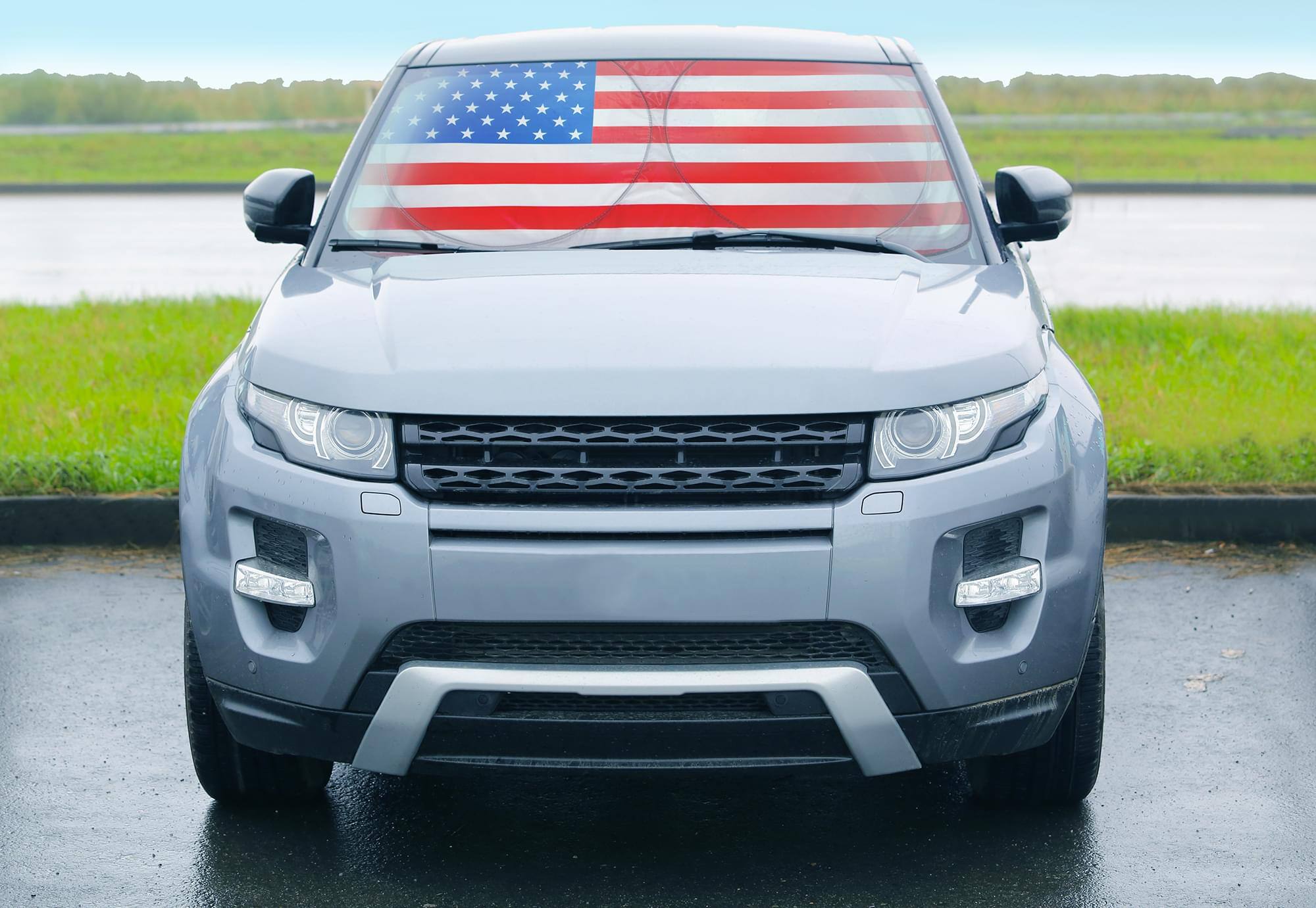 Alt View 4. Surreal Entertainment - American Flag Sunshade for Car Windshield | 64 x 32 Inches - Red.