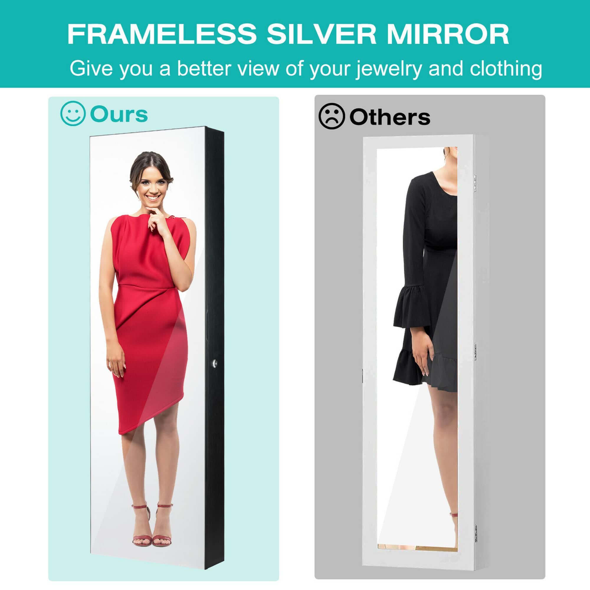 FRAMELESS SILVER MIRROR Give you a better view of your jewelry and clothing Ours Others
