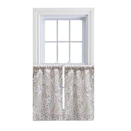 Ellis Curtain - Ellis Shannon Printed Paisley Pattern on Cotton Fabric Tailored Tiers 1.5" Rod Pocket 50"x24" - Natural
