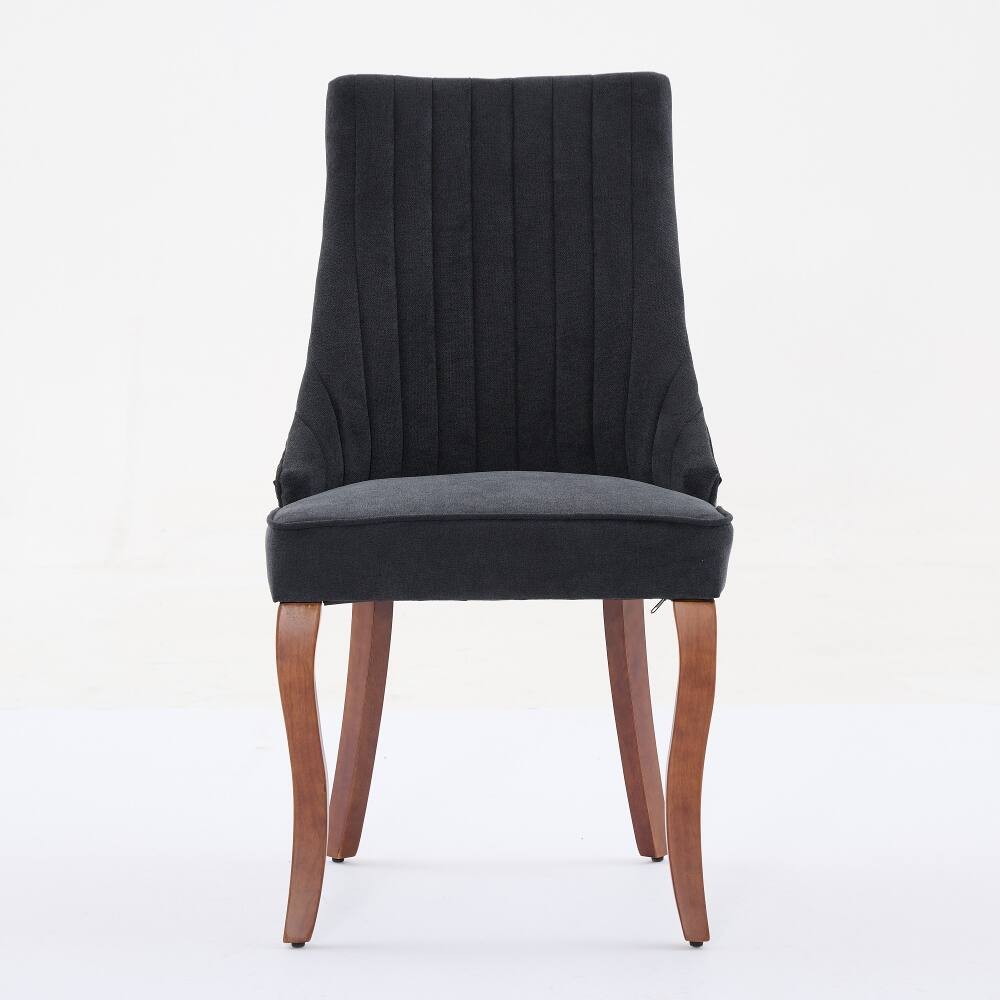 Angle. Loheer - Loheer Black Upholstered Dining Chairs Set of 2 High Back Fabric Kitchen Chairs with Solid Wood Legs - Black.
