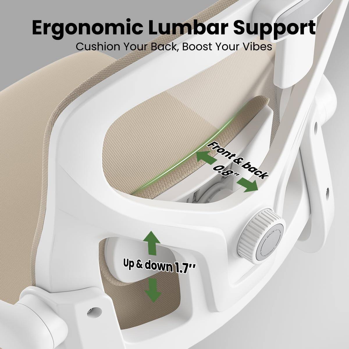 Ergonomic Lumbar Support  
Cushion Your Back, Boost Your Vibes  

Front & back 0.8"  
Up & down 1.7"