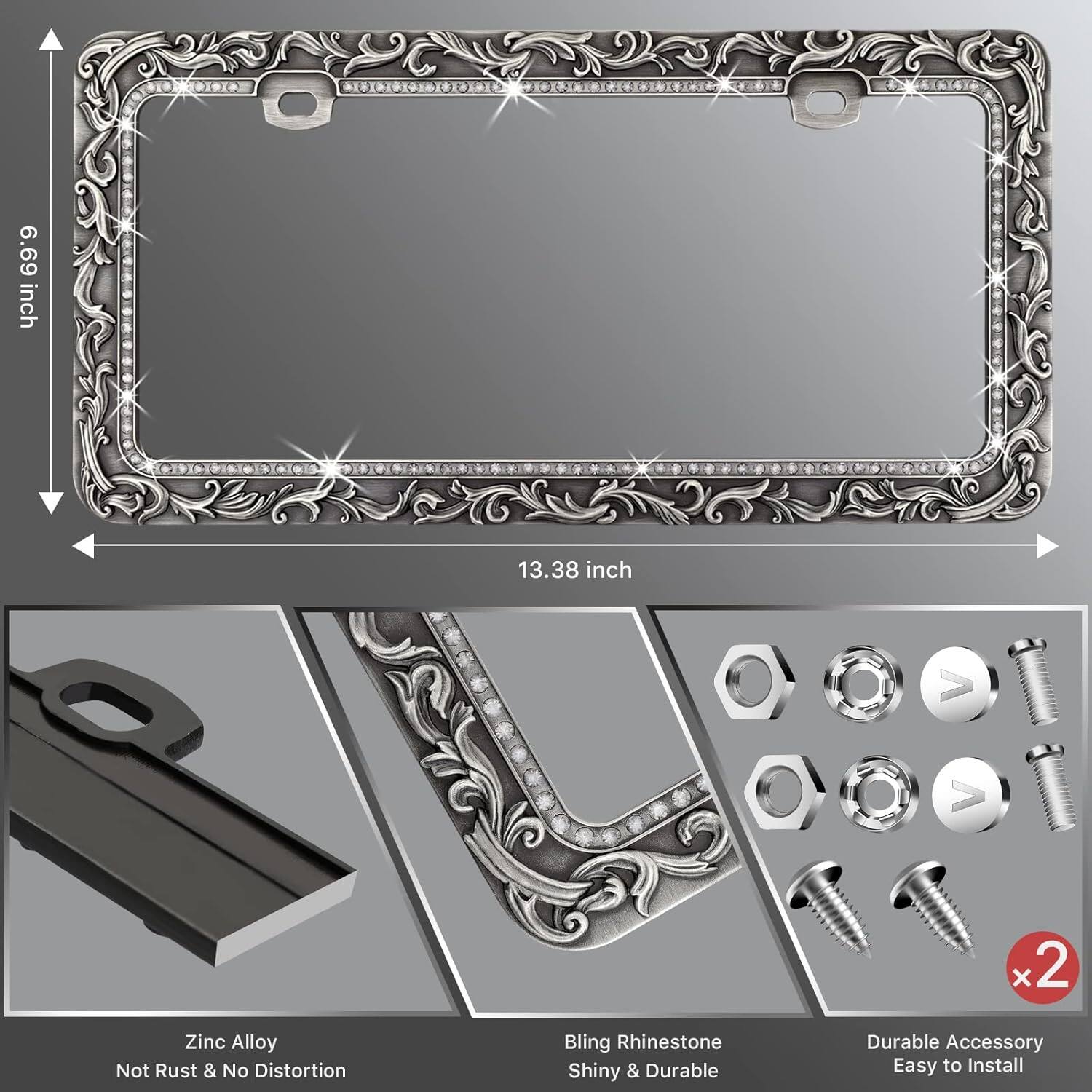 6.69 inch x 13.38 inch Zinc Alloy Not Rust & No Distortion Bling Rhinestone Shiny & Durable Accessory Easy to Install