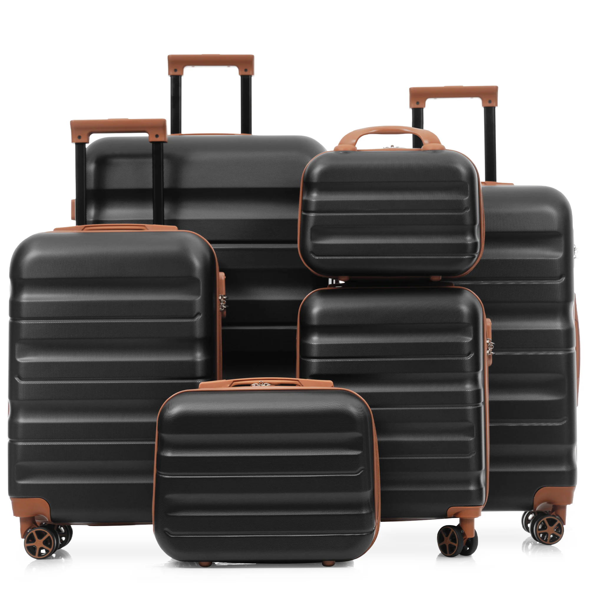 Front. Ecooso - Luggage Set 6 Piece, ABS Hardshell Suitcase Set with Dual Spinner Wheels, Lightweight Carry-On & Check-In Travel Sizes - Black Brown.
