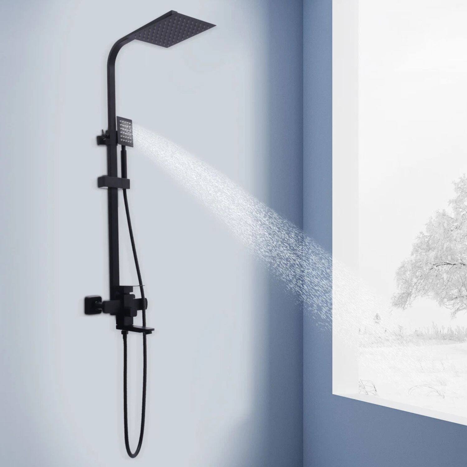 Alt View 8. Home Collection - Shower Faucet Set with Mixer Valve Kit – Rainfall Shower Head Combo System, Wall Mount - Matte Black.