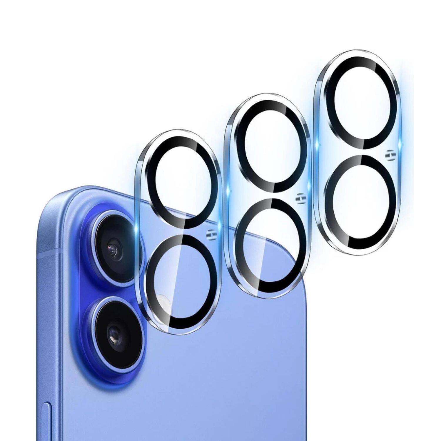 Front. Home Collection - 3-Pack Tempered Glass Camera Lens Protectors for iPhone 16 Plus – 9H HD Clear, Full Coverage - Clear / Transparent.