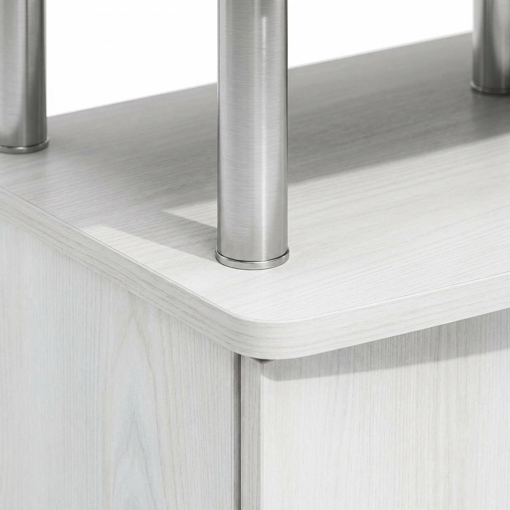 Alt View 2. FurniFact - White wood entertainment center for TVs up to 55 inches with ample storage space - White Wood/Stainless Steel.