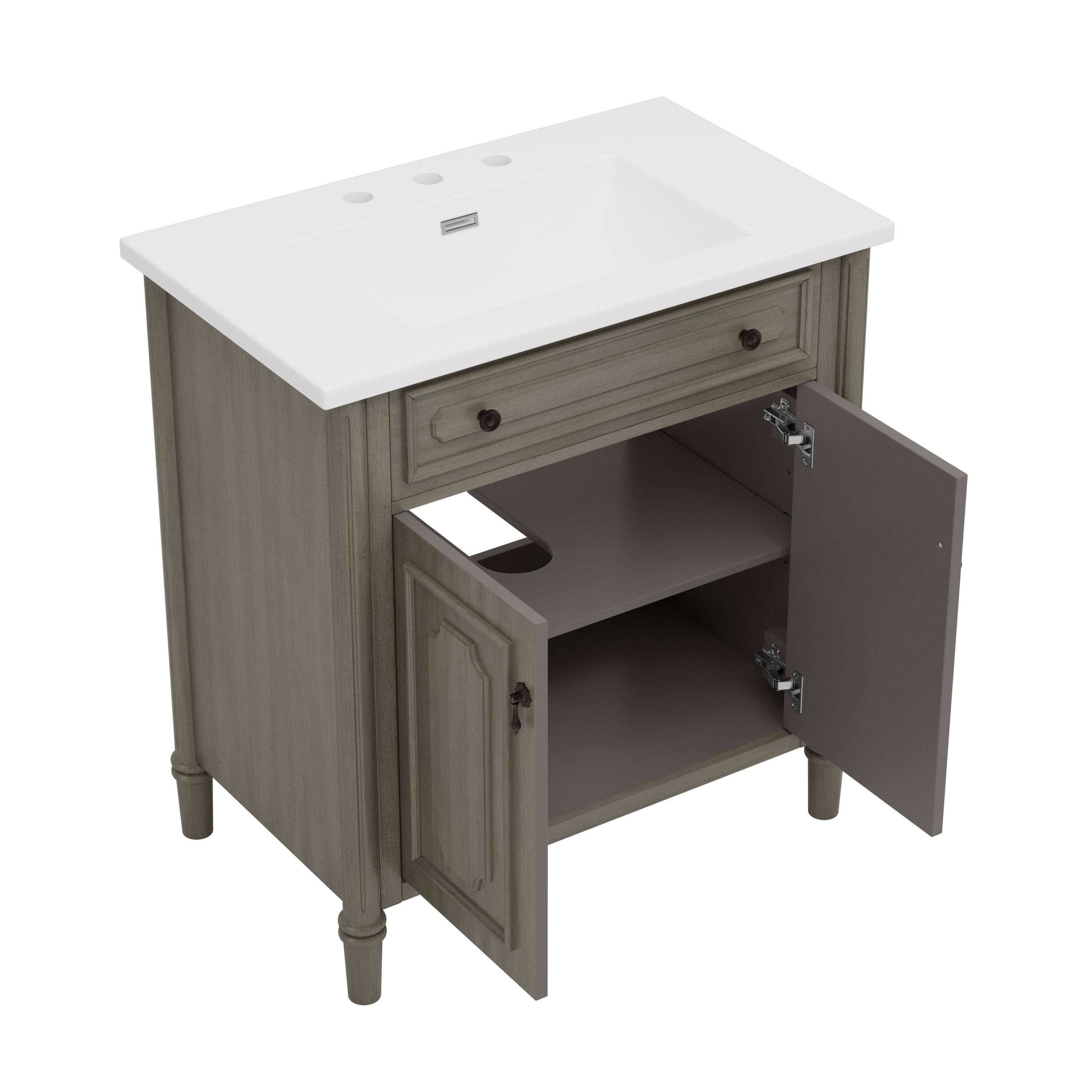 Alt View 10. Boyel Living - 31 Inch Vintage Bathroom Vanity with Sink Rustic Cabinet Soft Close Doors Adjustable Shelf Gray - Gray.