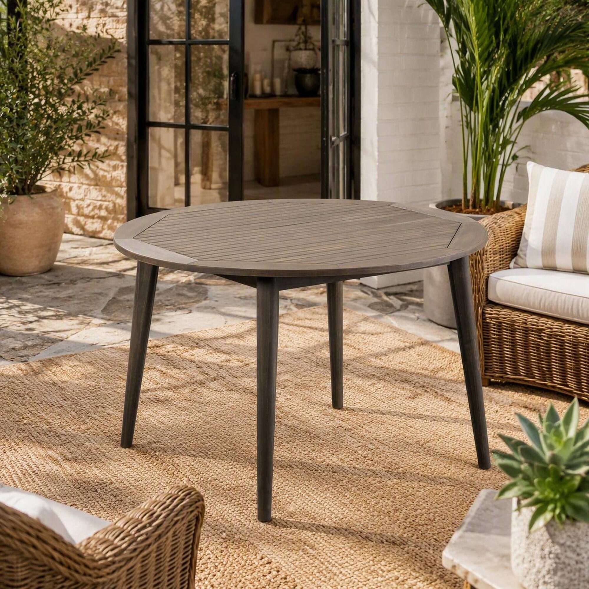 Back. RYHNUYNE - 47.25" Wood Outdoor Dining Table,Square Patio Table with Straight Leg Base, Gray Outdoor Backyard Furniture - Grey.