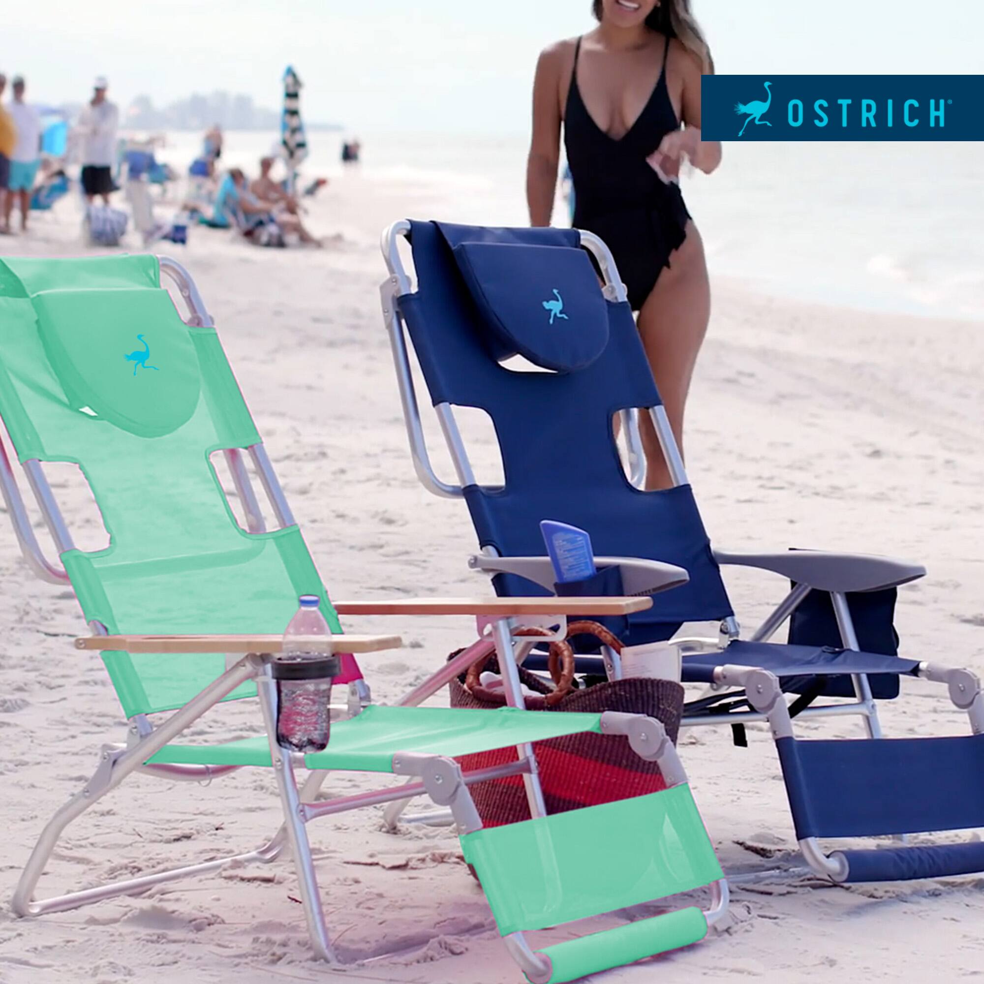 Alt View 3. Ostrich - Ostrich Deluxe Padded 3-N-1 Outdoor Folding Reclining Beach Chair, Teal (2 Pack) - Teal.
