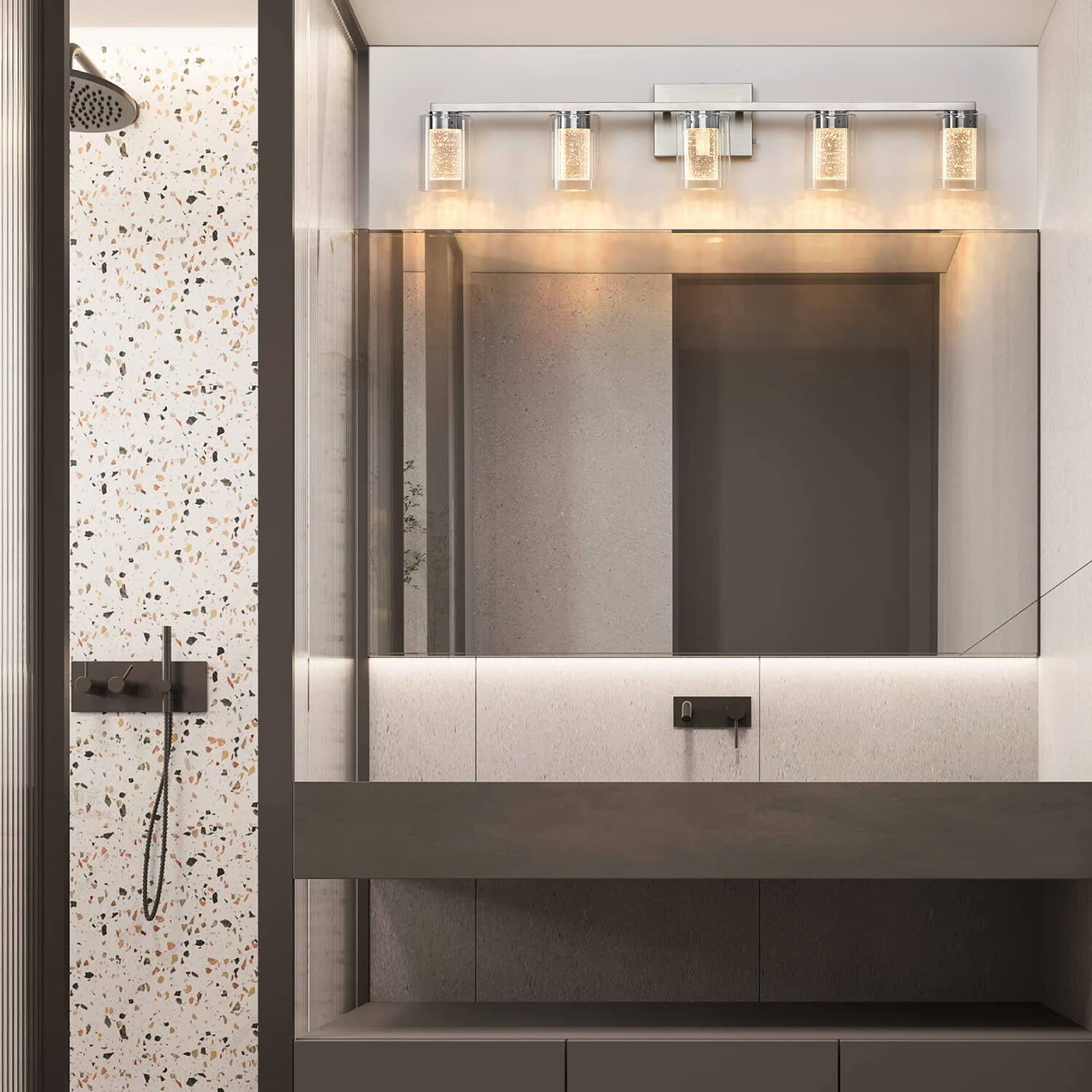 Alt View 4. Earthley Blooms - Bathroom Light Fixtures Brushed Nickel Vanity Over Mirror Color Led Lights With Crystal Bubble Glass Dimmab - Brushed Nickel 6 Light.