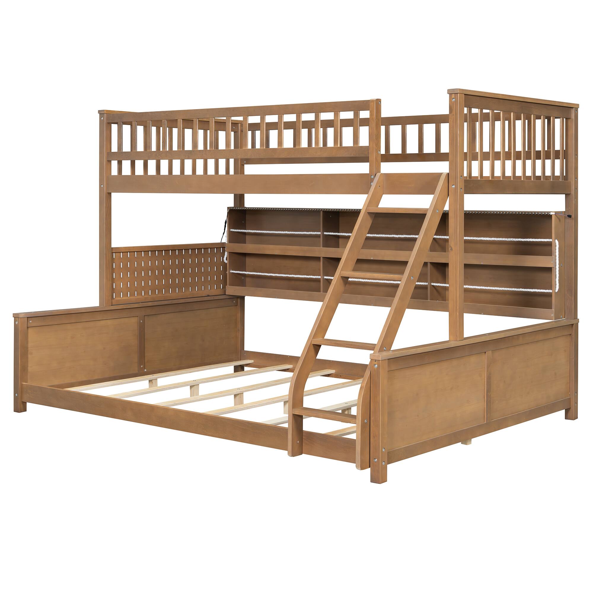 Alt View 6. Anysun - Twin XL over Queen Bunk Bed with Integrated Shelving, Color-Changing Lights and Pegboard - Brown.