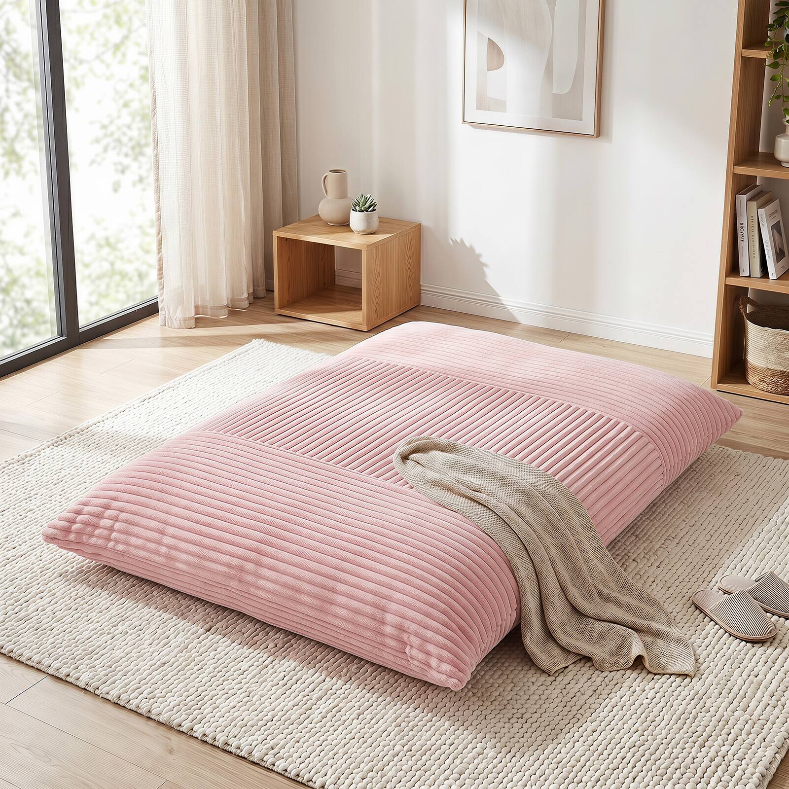 Alt View 4. Costway - Costway 3-in-1 Bean Bag Chair with Soft Crushed Sponge Comfy Corduroy Fabric Zippered Cover - Pink.