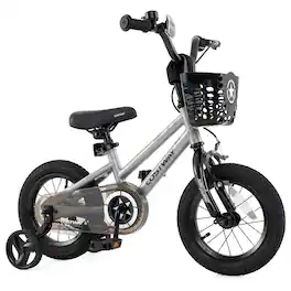 Costway - 12" Kid's Bike with Training Wheels Adjustable Handlebar & Seat Handbrake - Silver