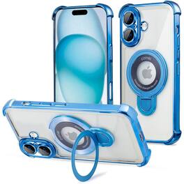 Entronix - Magnetic Case for iPhone 16 - Clear Back Luxury Glossy Gripstand - Blue
