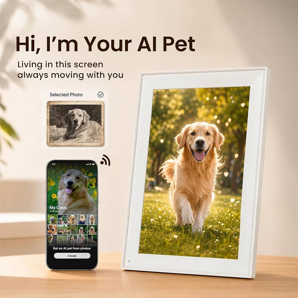 Hi, I'm Your AI Pet  
Living in this screen always moving with you  

Selected Photo  
SN1  

My Coco  
45-80m  

Get an AI pet from photos  
Create