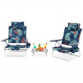 Costway - 2-Pack Folding Backpack Beach Chair Table Set 5-Position Outdoor Reclining Chair - Multicolor