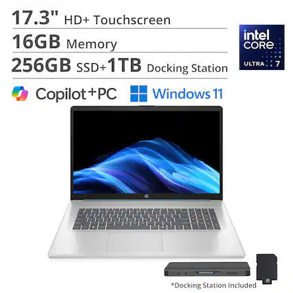 17.3" HD+ Touchscreen
16GB Memory
256GB SSD + 1TB
Intel Core Ultra 7
Docking Station Included
Copilot + PC
Windows 11