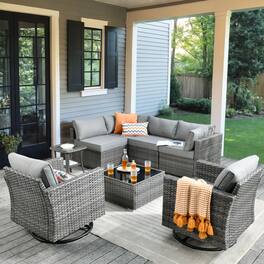 Ovios - 8 PCS Patio Furniture Set Outdoor Sectional Sofa with Swivel Chairs & Coffee Table - Dark Gray