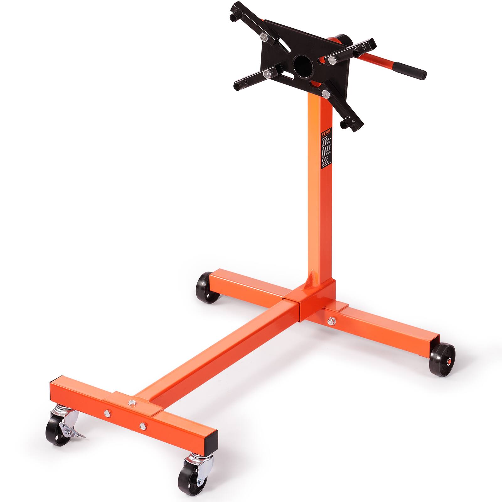 Front. VEVOR - Engine Stand, 750 lbs (3/8 Ton) Rotating Engine Motor Stand with 360 Degree Adjustable Head, Cast Iron Motor Hoist Dolly - Black;Orange.