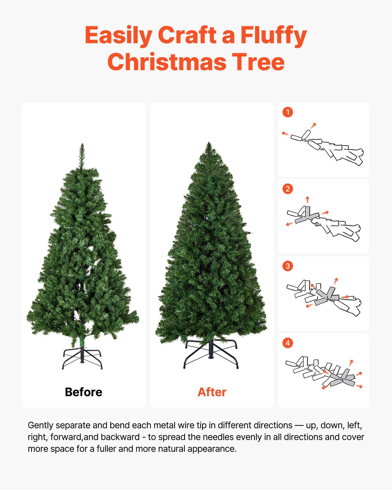 Easily Craft a Fluffy Christmas Tree

Before After

Gently separate and bend each metal wire tip in different directions — up, down, left, right, forward, and backward — to spread the needles evenly in all directions and cover more space for a fuller and more natural appearance.