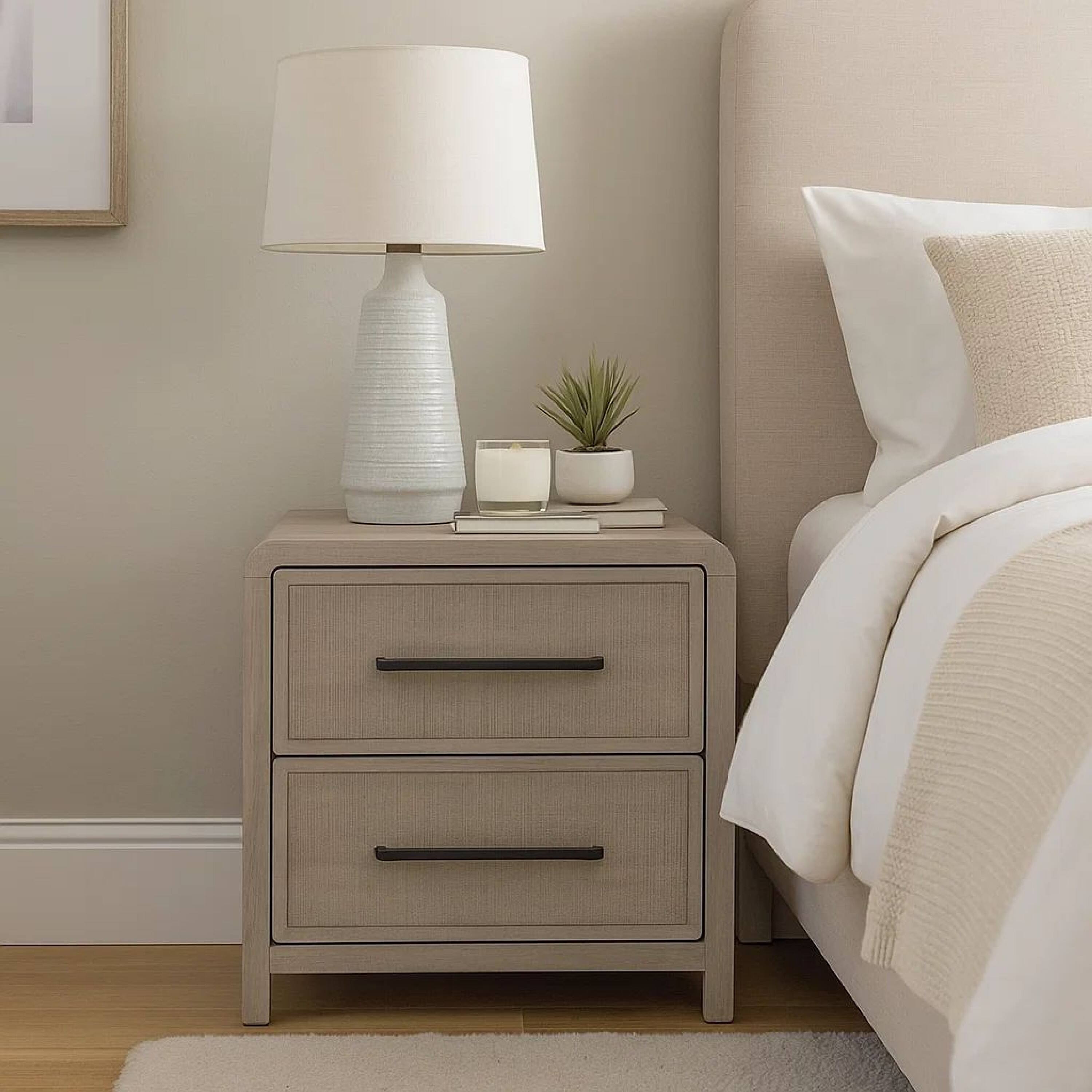 Alt View 3. Manhattan Lane - Giva Nightstand, 2 Drawers, USB A-C, Finish, 24 Inch - Natural Oak Beige Brown.