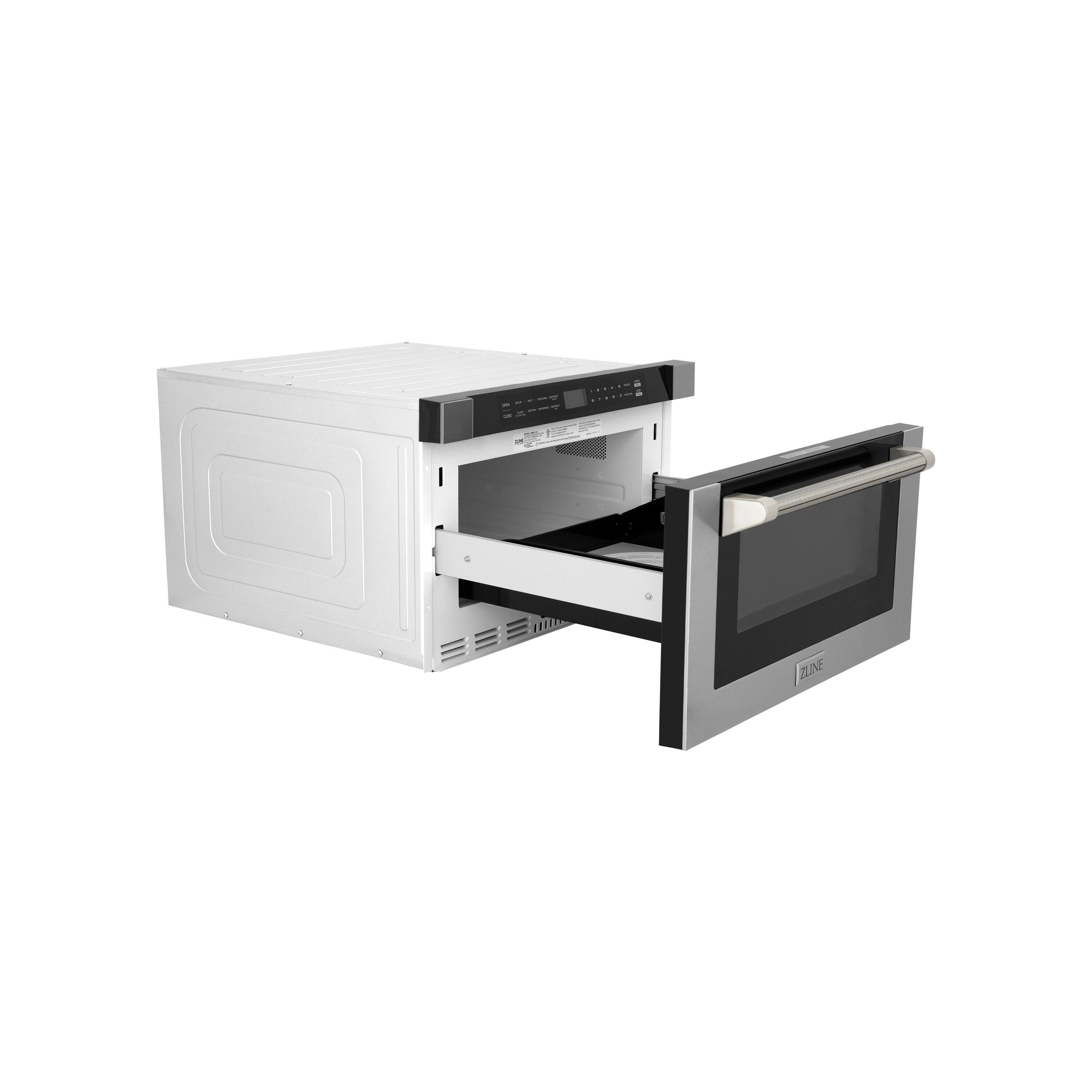 Back. ZLINE - Autograph 24 in. 1.2 cu. ft. Built-in Microwave Drawer in Stainless Steel and Polished Nickel Helix Handle - Stainless Steel.
