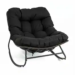 Costway - Patio Papasan Rocking Chair,Oversized Egg-shaped Rocker with Thick Cushioned Seat - Black