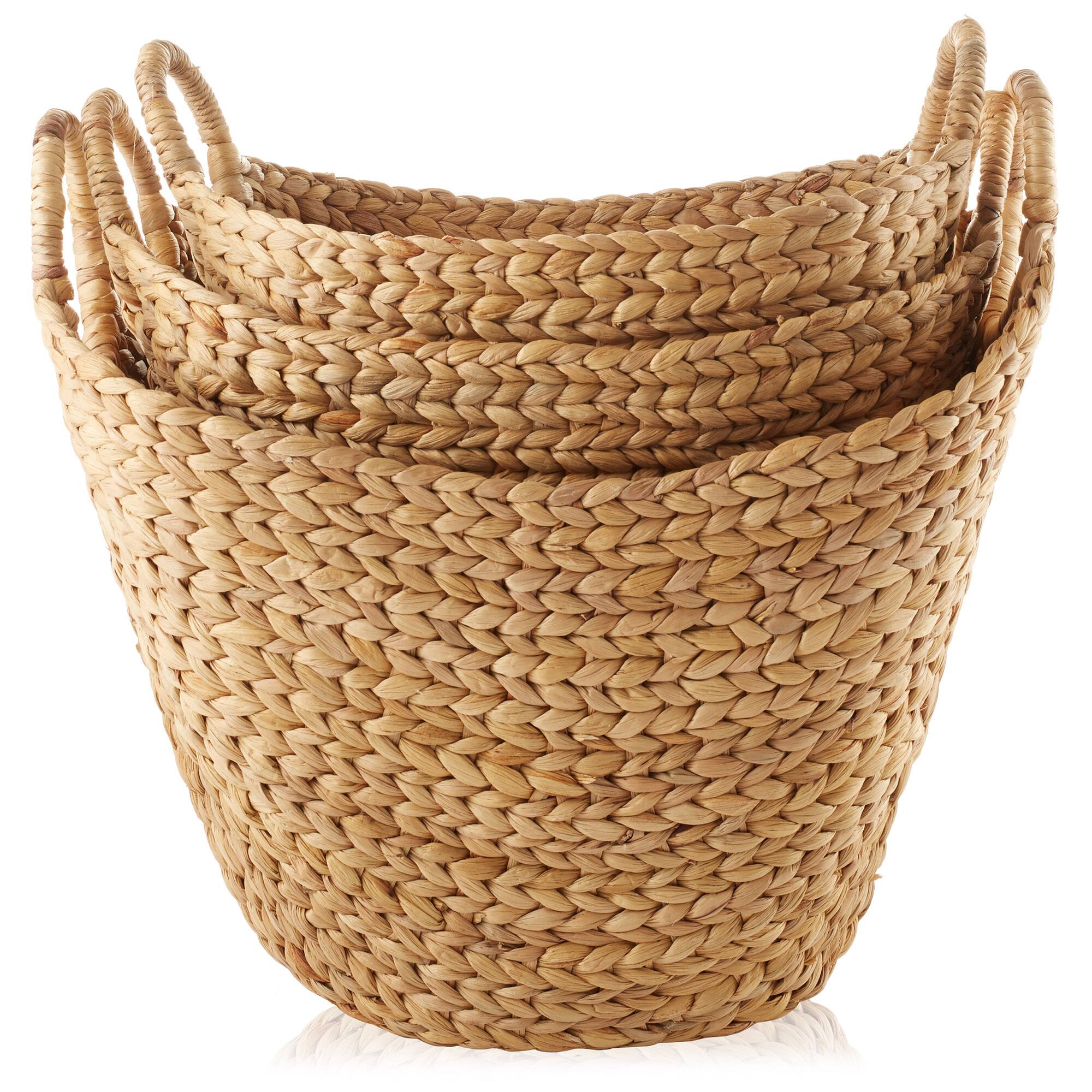 Alt View 3. Casafield - Set of 3 Water Hyacinth Storage Boat Baskets - Woven Laundry Tote Bins - Natural.