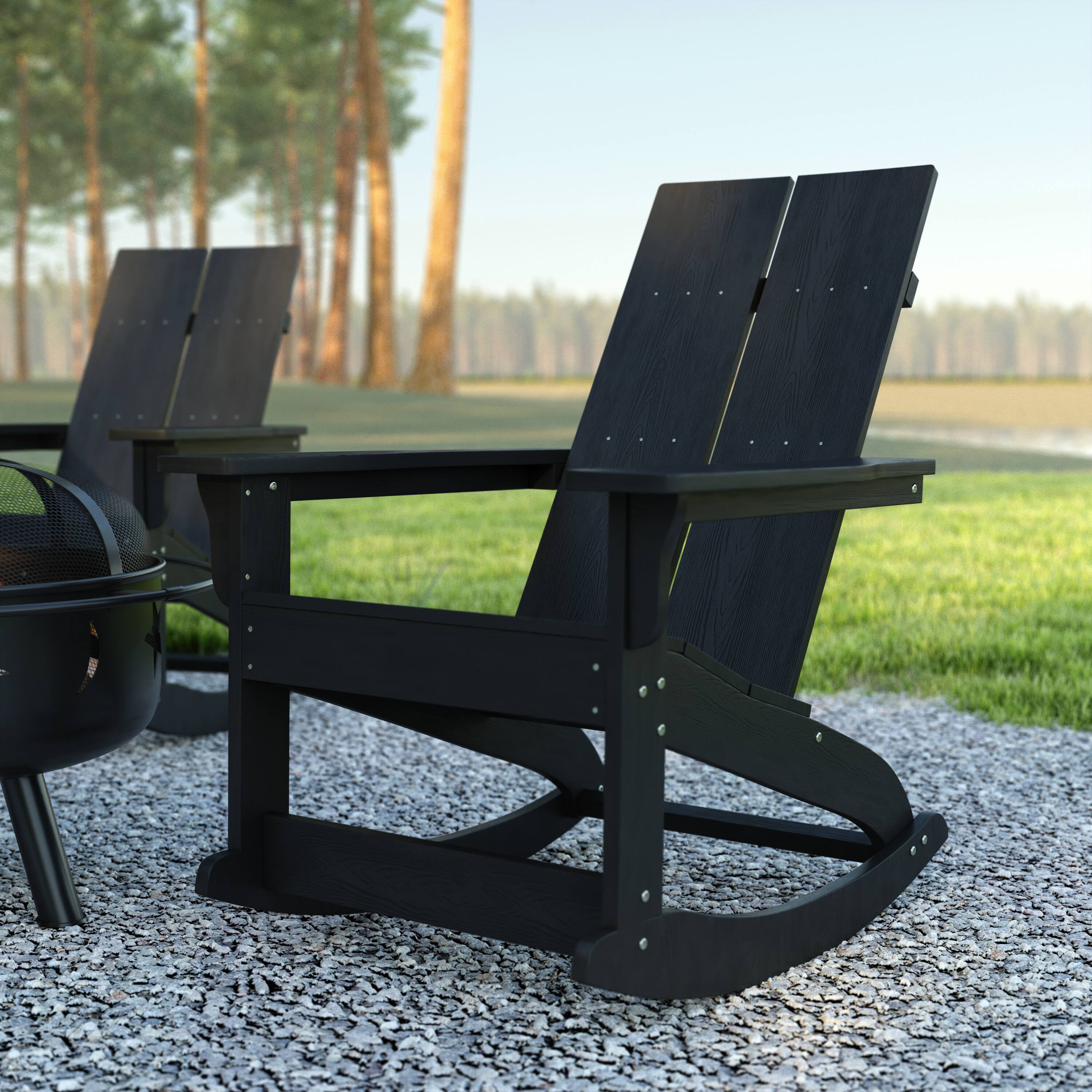 Alt View 1. Emma + Oliver - Modern All-Weather Poly Resin Adirondack Rocking Chair for Indoor/Outdoor Use - Black.